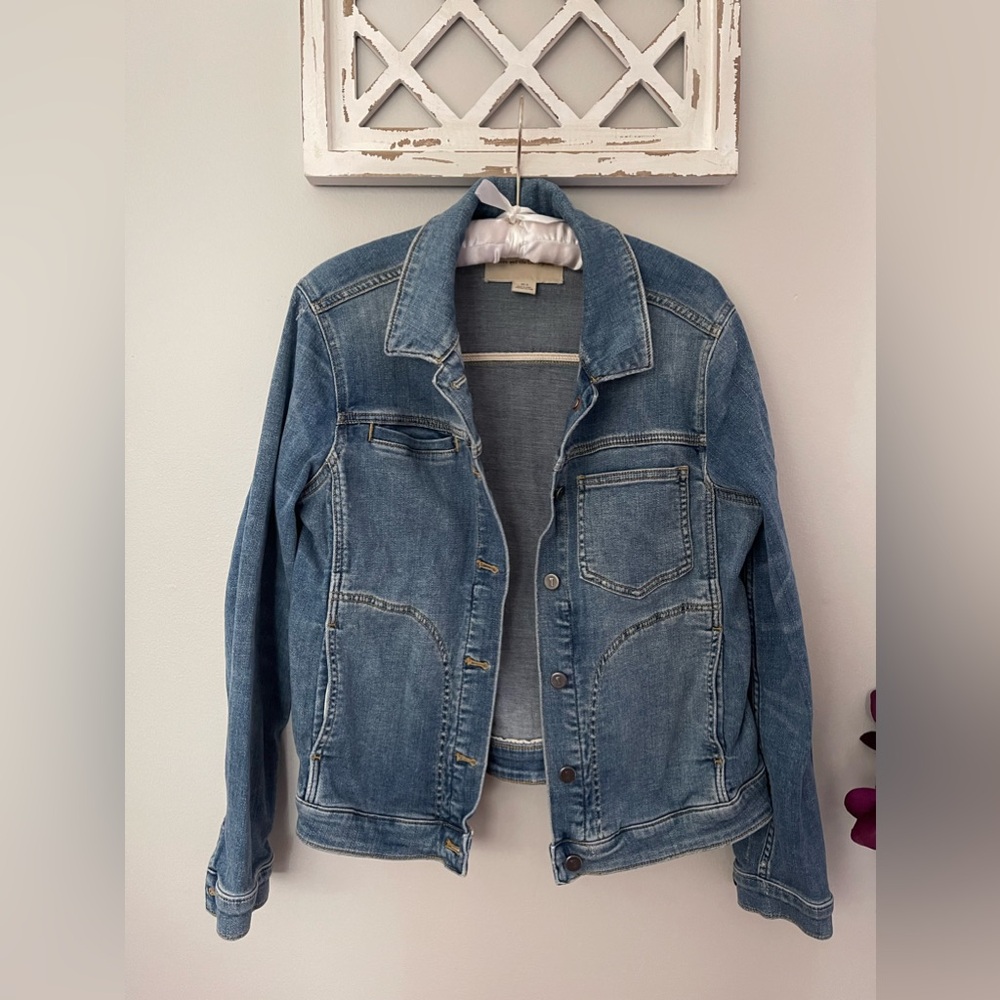 Anthropologie Pilcro Cotton Blend Distressed Denim Jacket In  Blue Size S